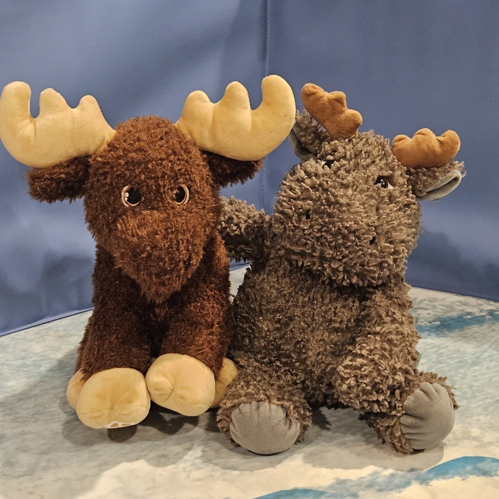 Build A Bear Woodland Moose Plush Lot of 2 Brown Gray Lodge Cabin 13"
